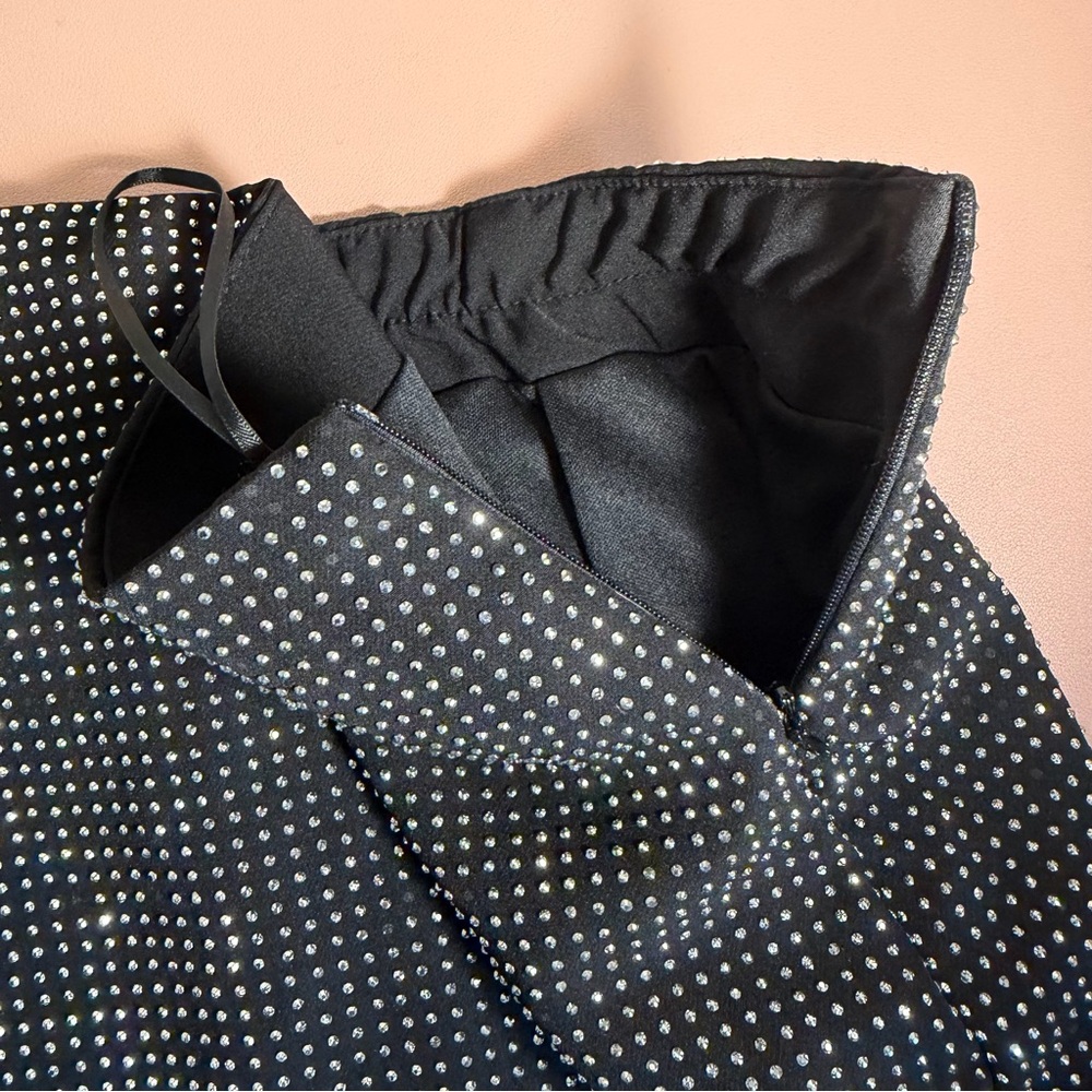 Haute Monde Black Rhinestone Mini Skirt Sz M Sparkly Stretch Bodycon Party Club - Picture 4 of 9